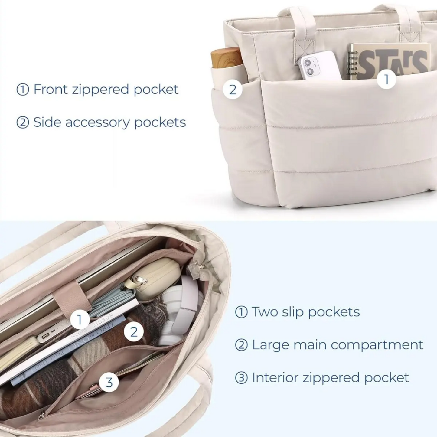 lightweight puffy tote bag